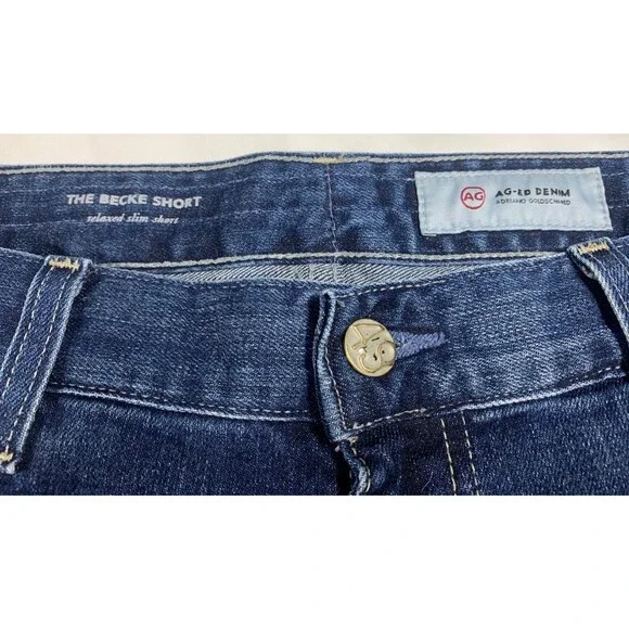 AG Adriano Goldschmied Becke Jean Shorts Women 32R Blue Relaxed Slim Distressed - Picture 7 of 8